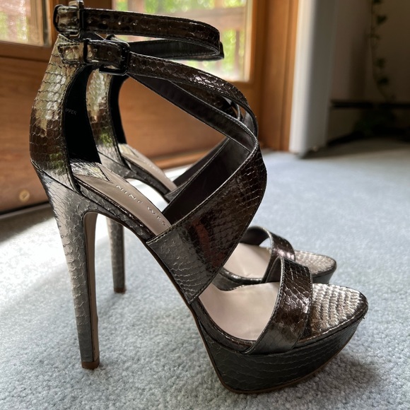 Nine West HENRIKA PEWTER Faux SNAKE High Heel Stiletto Sandals - Picture 6 of 11